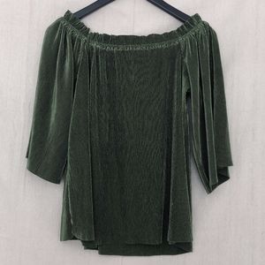 J.O.A. "Felicity" Off-Shoulder Pleated Top - Green